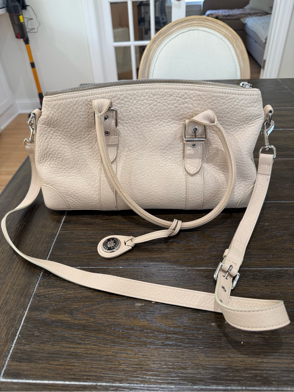 Vintage Dooney and Bourne Women’s Pebble Leather Satchel Bag in Light Cream